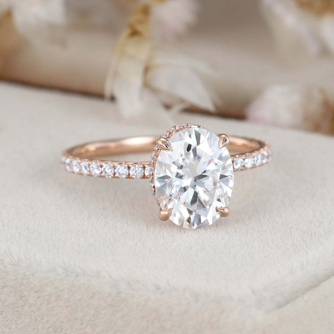 Vintage 2 Carat Oval Cut Moissanite Engagement ring In 14K Rose Gold