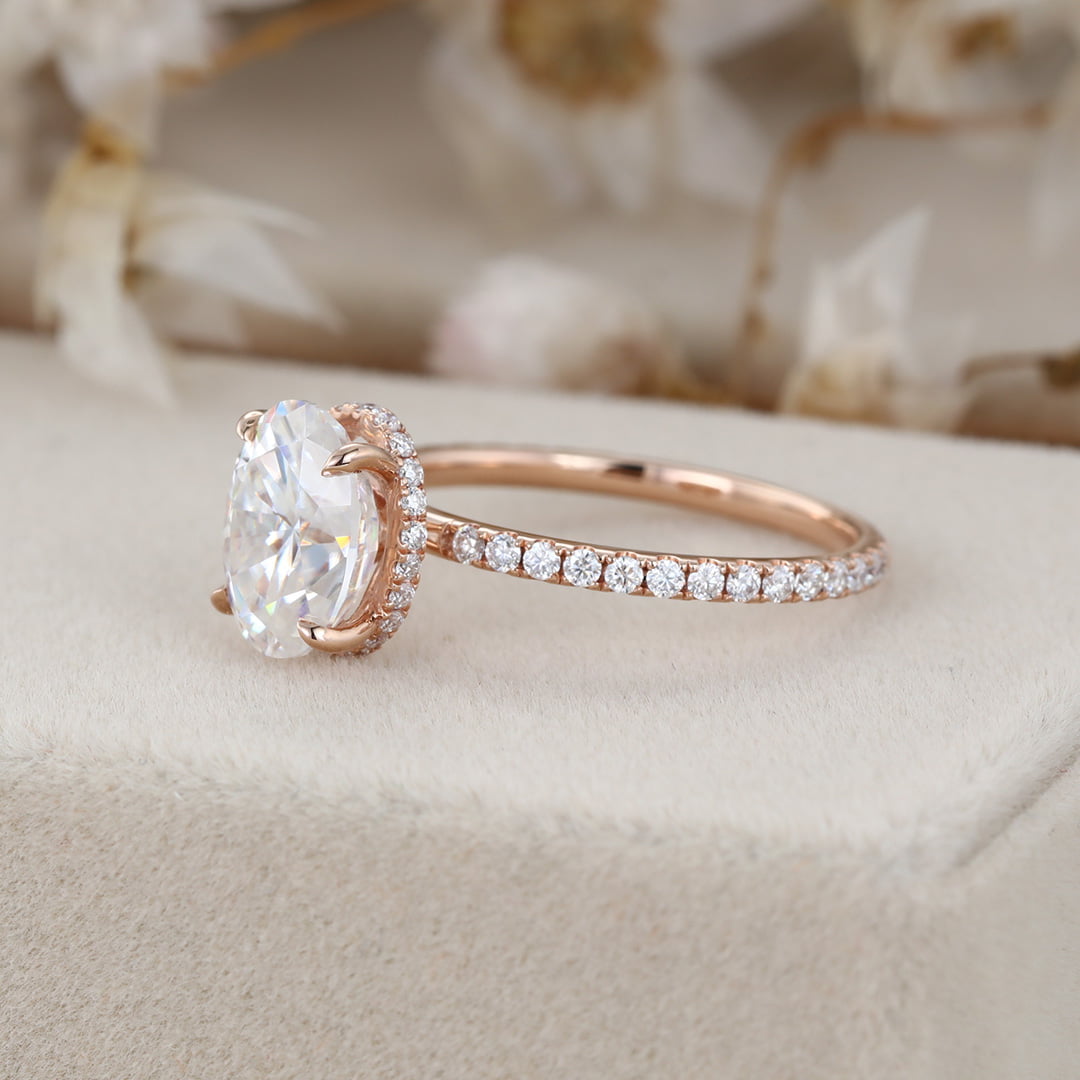 Vintage 2 Carat Oval Cut Moissanite Engagement ring In 14K Rose Gold