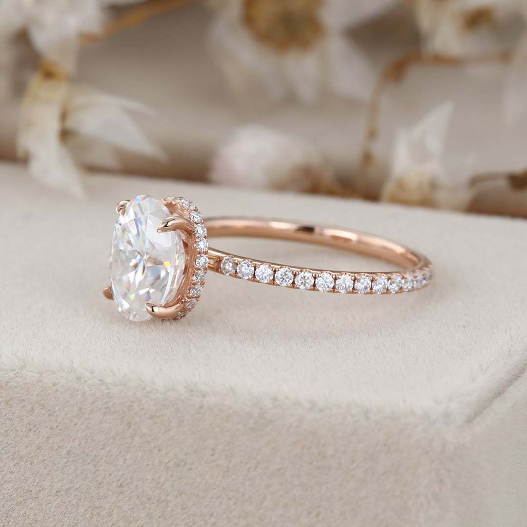 Vintage 2 Carat Oval Cut Moissanite Engagement ring In 14K Rose Gold