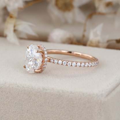 Vintage 2 Carat Oval Cut Moissanite Engagement ring In 14K Rose Gold