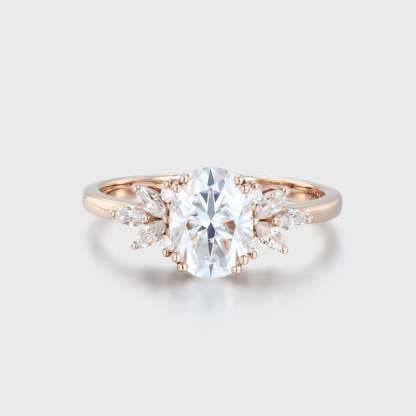 Oval cut Moissanite engagement ring Vintage Rose gold engagement ring Cluster ring Art Deco marquise ring Bridal Promise Anniversary gift