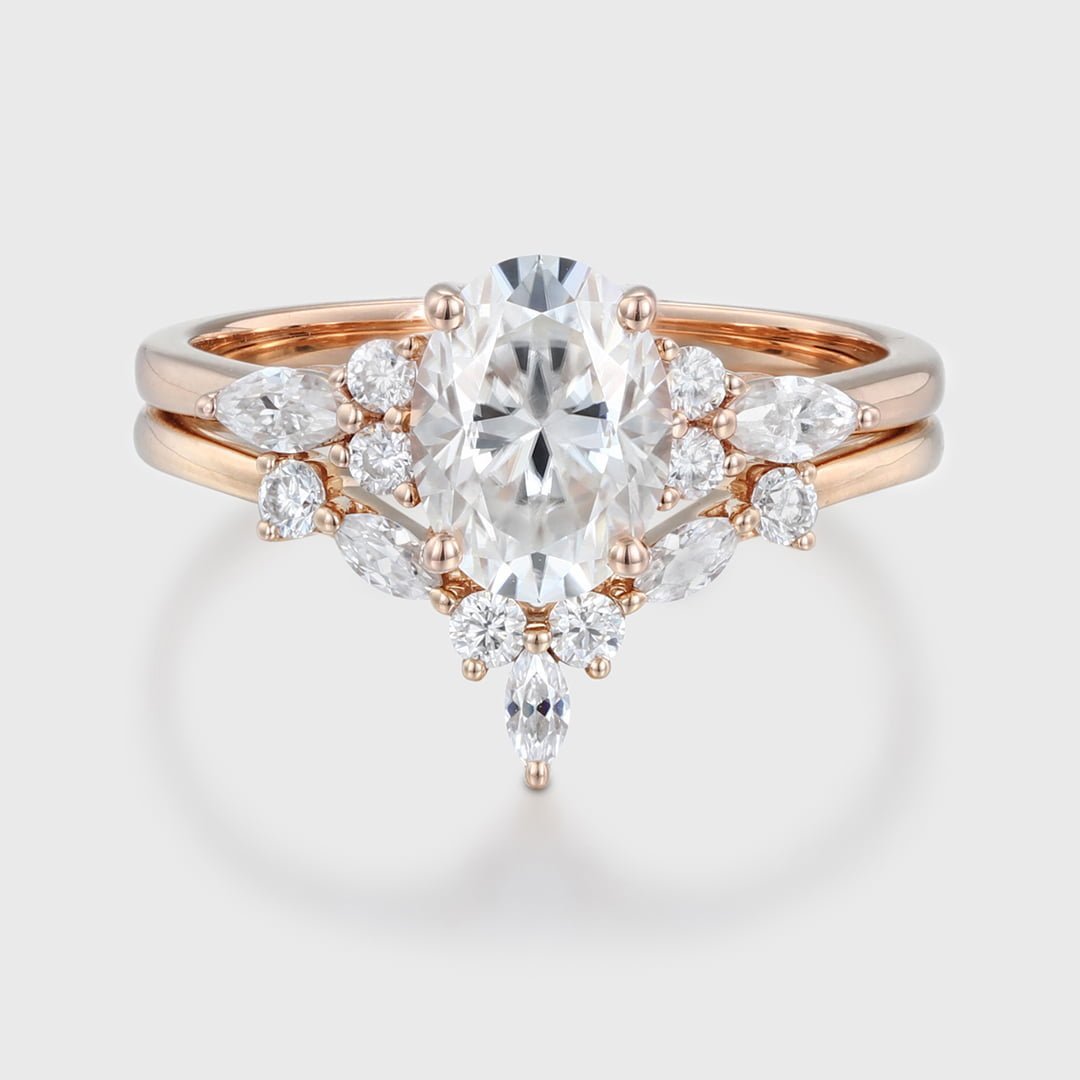 Oval cut Moissanite engagement ring set vintage rose gold engagement ring women Marquise Cluster ring diamond wedding Bridal Promise ring
