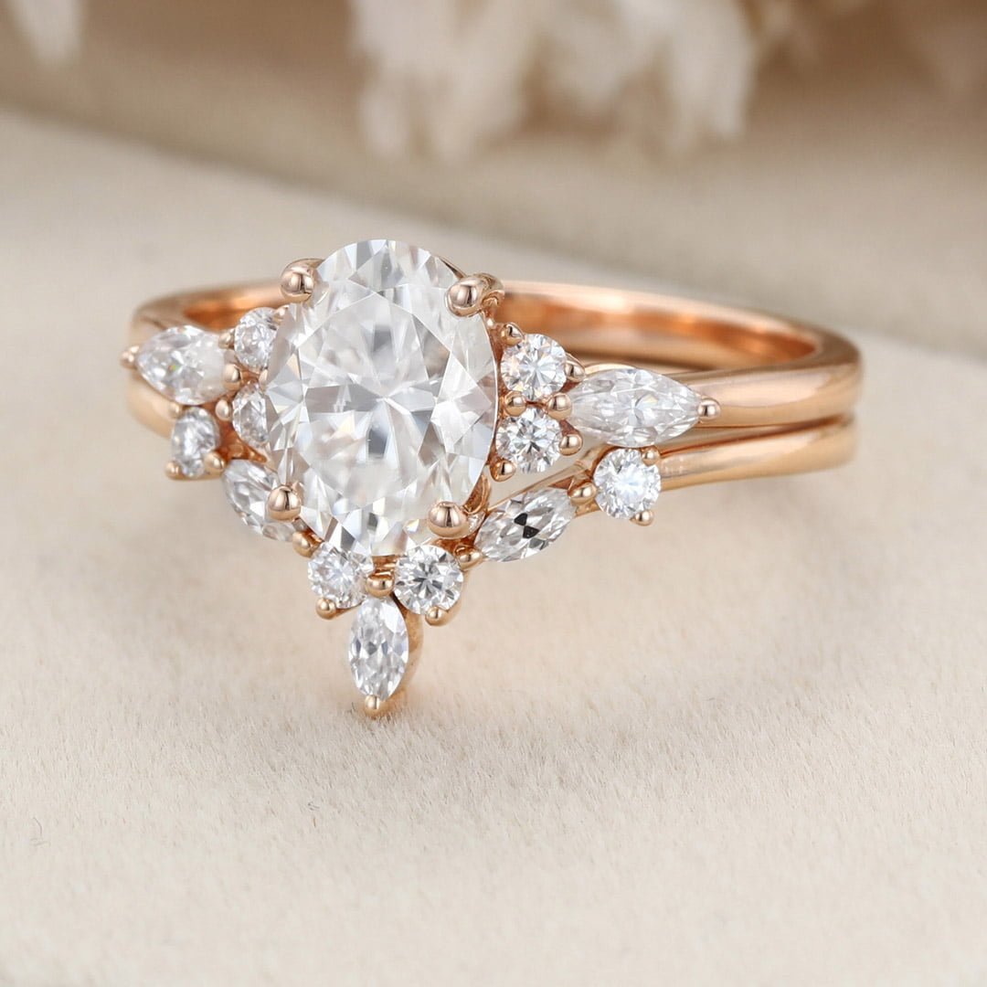 Oval cut Moissanite engagement ring set vintage rose gold engagement ring women Marquise Cluster ring diamond wedding Bridal Promise ring