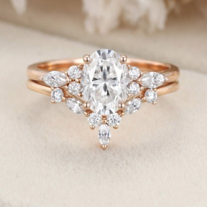 Oval cut Moissanite engagement ring set vintage rose gold engagement ring women Marquise Cluster ring diamond wedding Bridal Promise ring