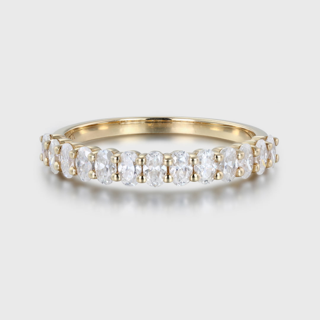 Oval cut Moissanite wedding band women Unique Half eternity yellow gold wedding band vintage Stacking Matching bridal promise gift for her