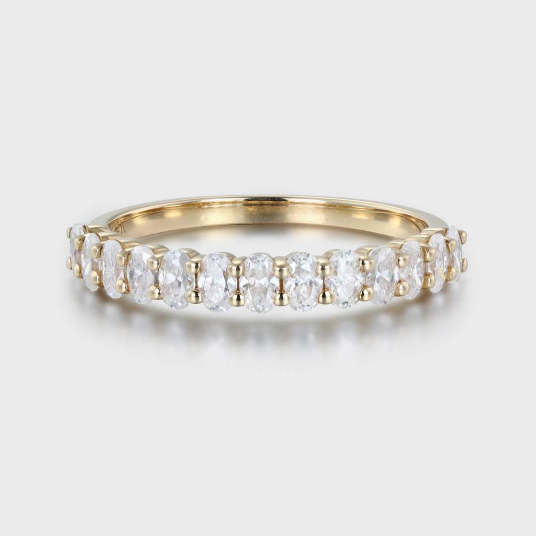 Oval cut Moissanite wedding band women Unique Half eternity yellow gold wedding band vintage Stacking Matching bridal promise gift for her