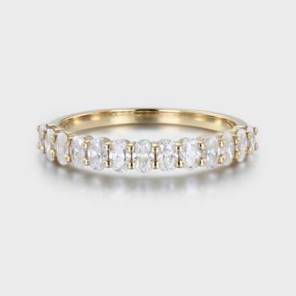 Oval cut Moissanite wedding band women Unique Half eternity yellow gold wedding band vintage Stacking Matching bridal promise gift for her