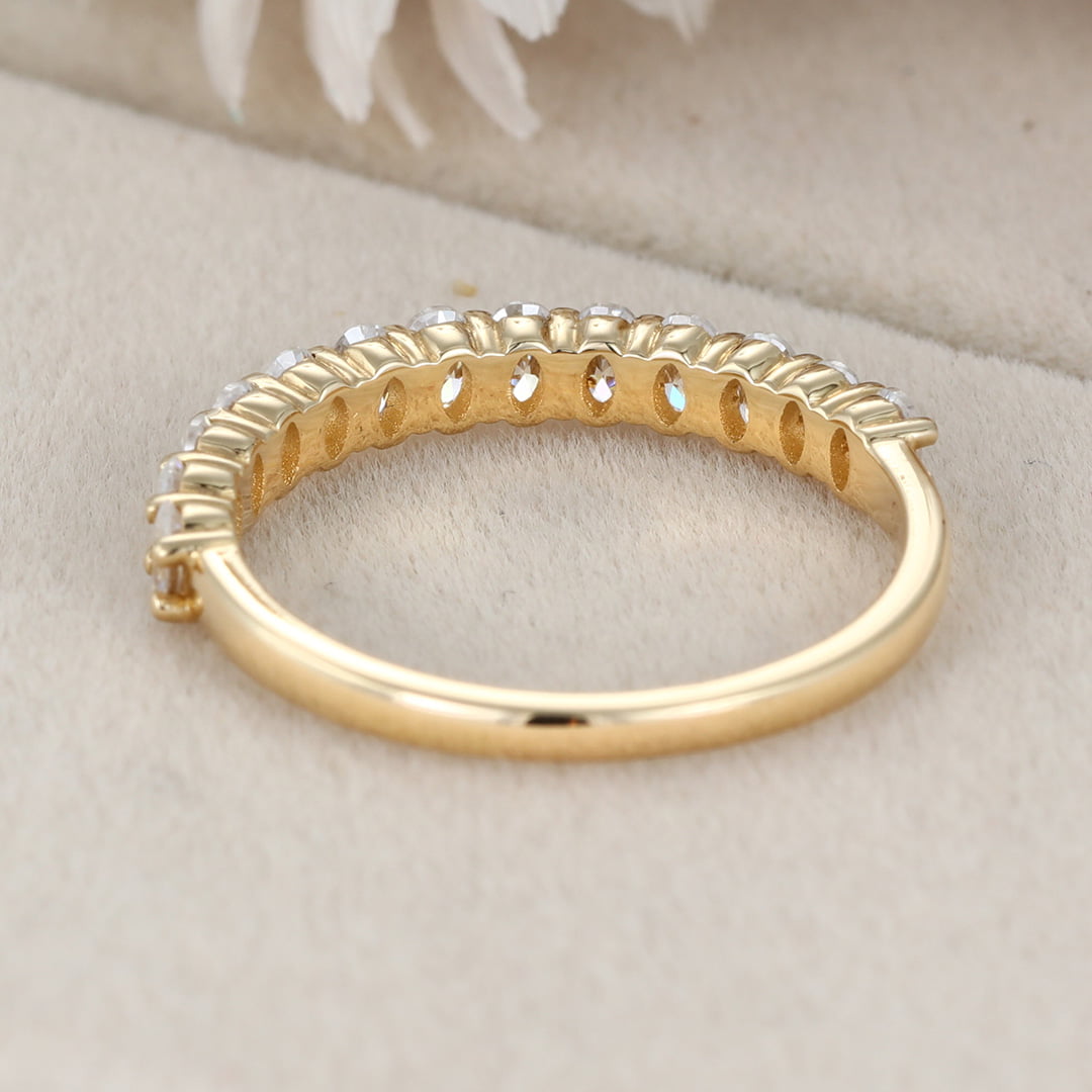 Oval cut Moissanite wedding band women Unique Half eternity yellow gold wedding band vintage Stacking Matching bridal promise gift for her
