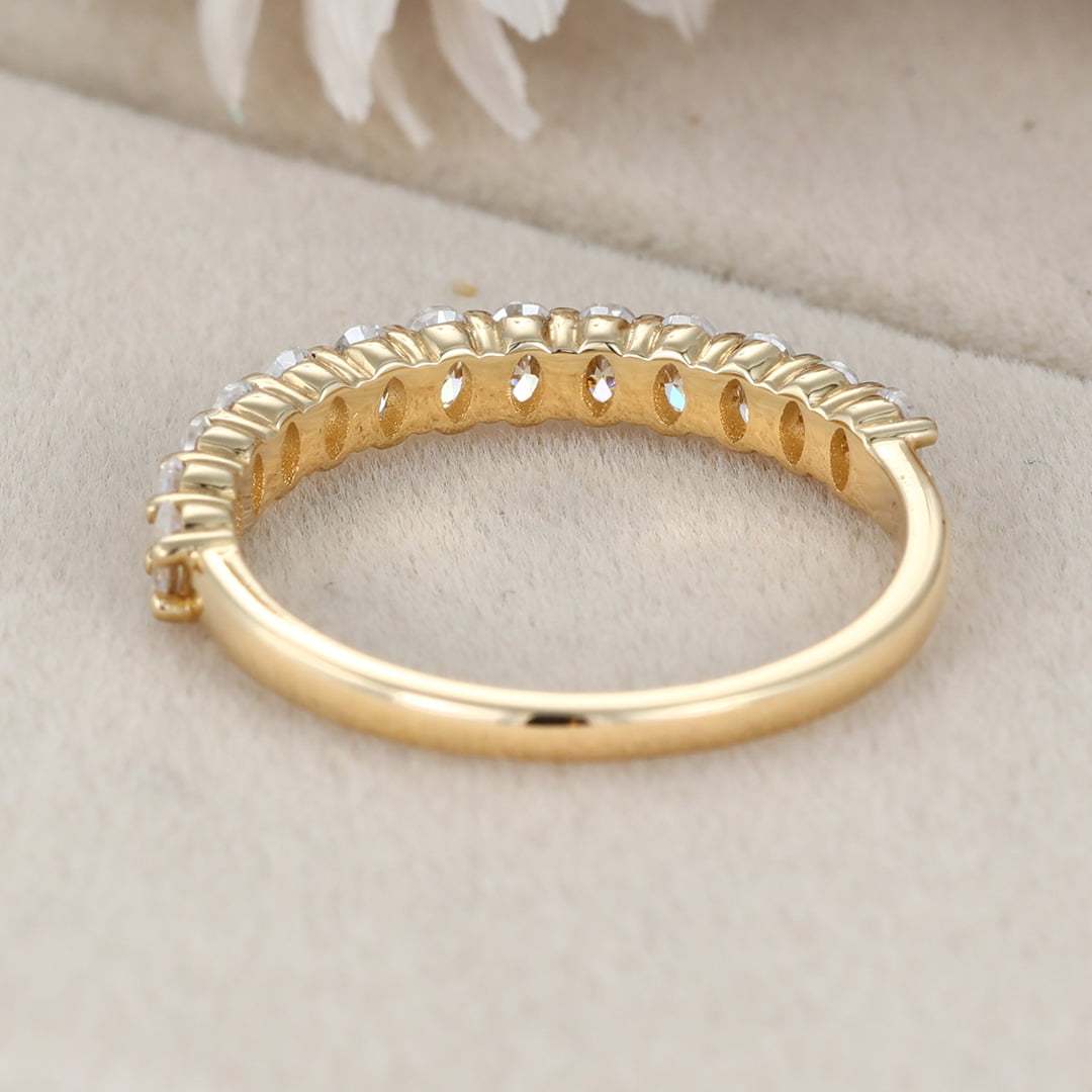 Oval cut Moissanite wedding band women Unique Half eternity yellow gold wedding band vintage Stacking Matching bridal promise gift for her