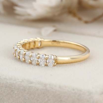 Oval cut Moissanite wedding band women Unique Half eternity yellow gold wedding band vintage Stacking Matching bridal promise gift for her