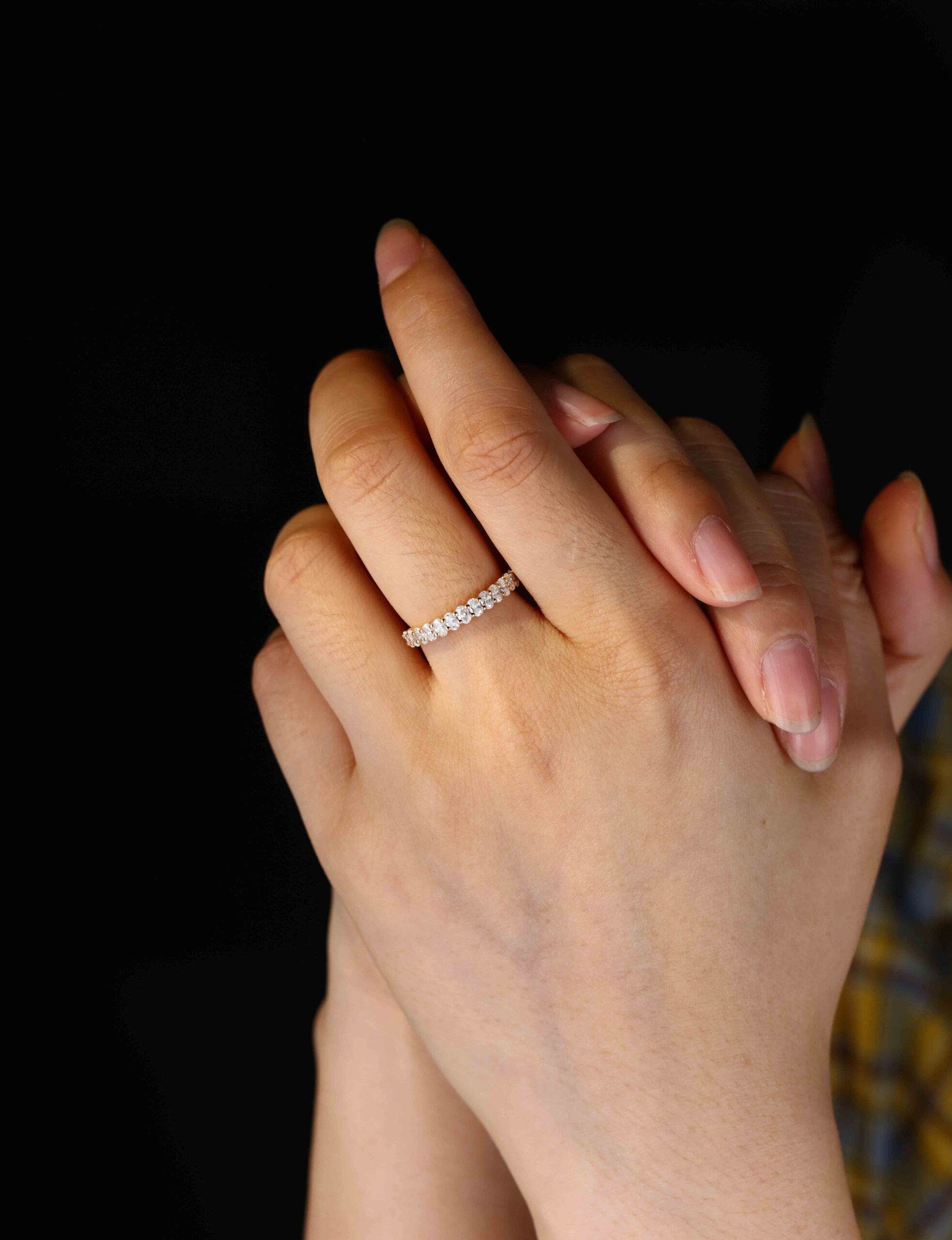 Oval cut Moissanite wedding band women Unique Half eternity yellow gold wedding band vintage Stacking Matching bridal promise gift for her