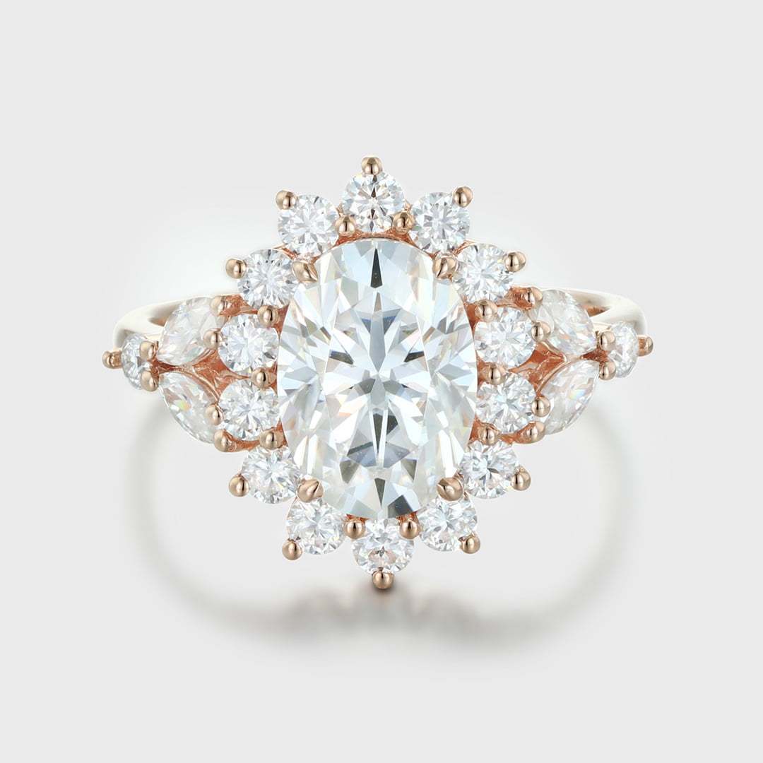 Oval moissanite engagement ring halo 2.5ct Unique rose gold moissanite engagement ring vintage cluster ring wedding bridal Anniversary gift