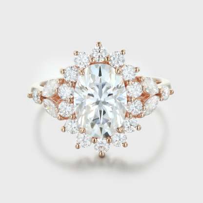 Oval moissanite engagement ring halo 2.5ct Unique rose gold moissanite engagement ring vintage cluster ring wedding bridal Anniversary gift