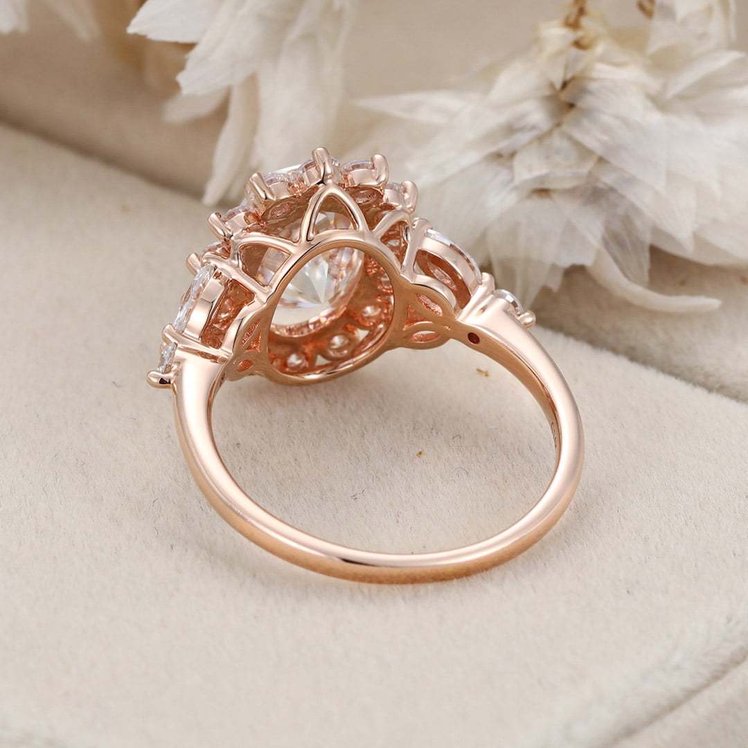 Oval moissanite engagement ring halo 2.5ct Unique rose gold moissanite engagement ring vintage cluster ring wedding bridal Anniversary gift