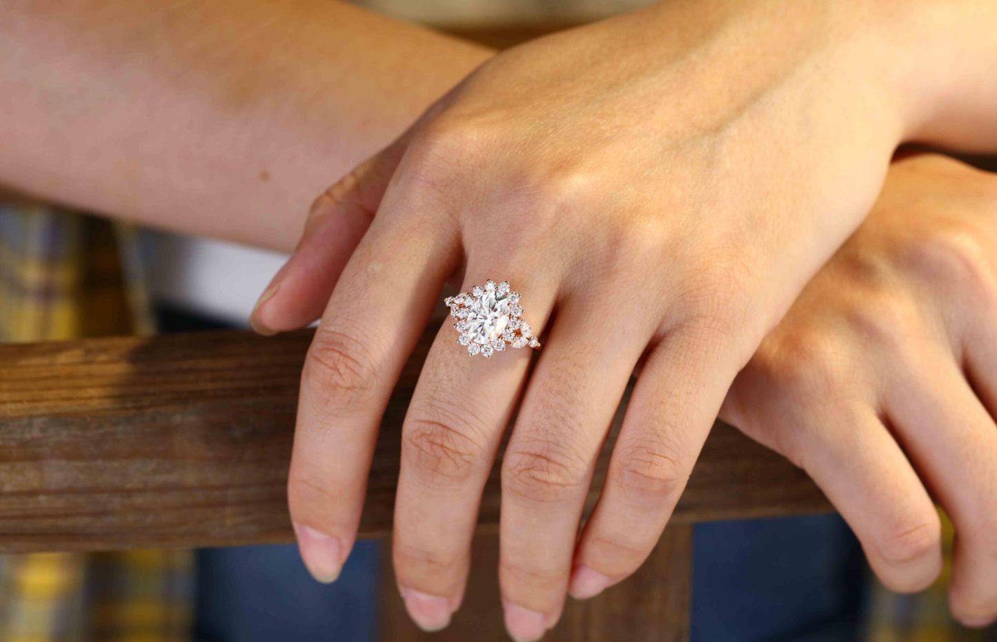 Oval moissanite engagement ring halo 2.5ct Unique rose gold moissanite engagement ring vintage cluster ring wedding bridal Anniversary gift
