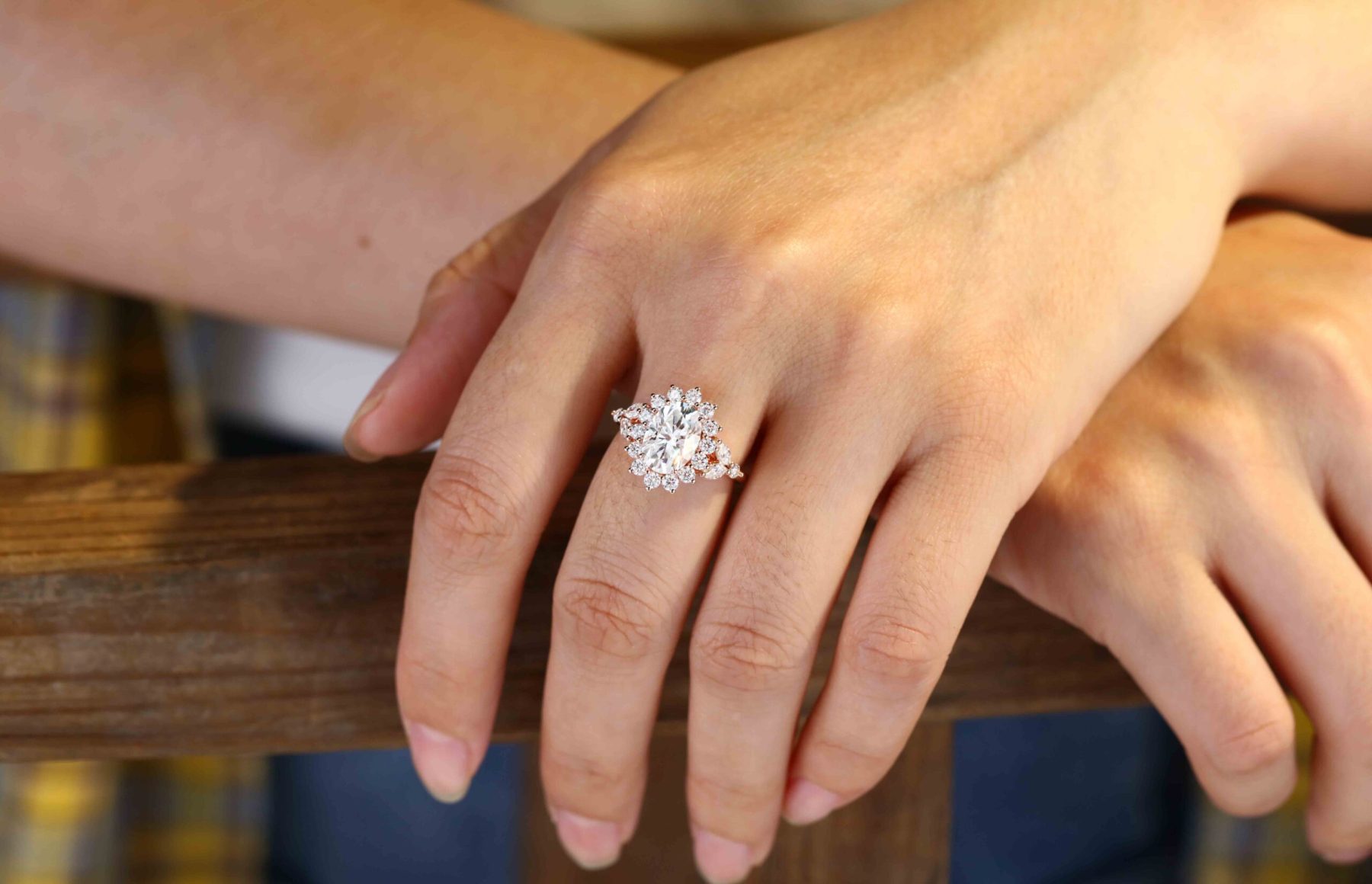 Oval moissanite engagement ring halo 2.5ct Unique rose gold moissanite engagement ring vintage cluster ring wedding bridal Anniversary gift