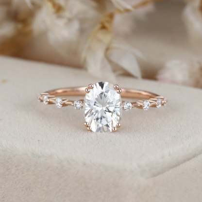 1.5 Carat Oval Moissanite Side Stones Engagement Ring In 14k Rose Gold
