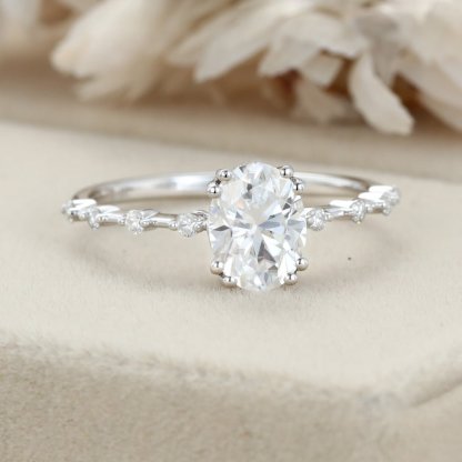 Oval moissanite engagement ring women Unique White gold engagement ring vintage art deco diamond ring Bridal Promise ring Anniversary gift