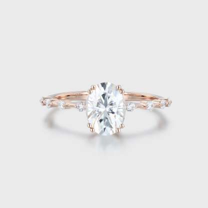 1.5 Carat Oval Moissanite Side Stones Engagement Ring In 14k Rose Gold