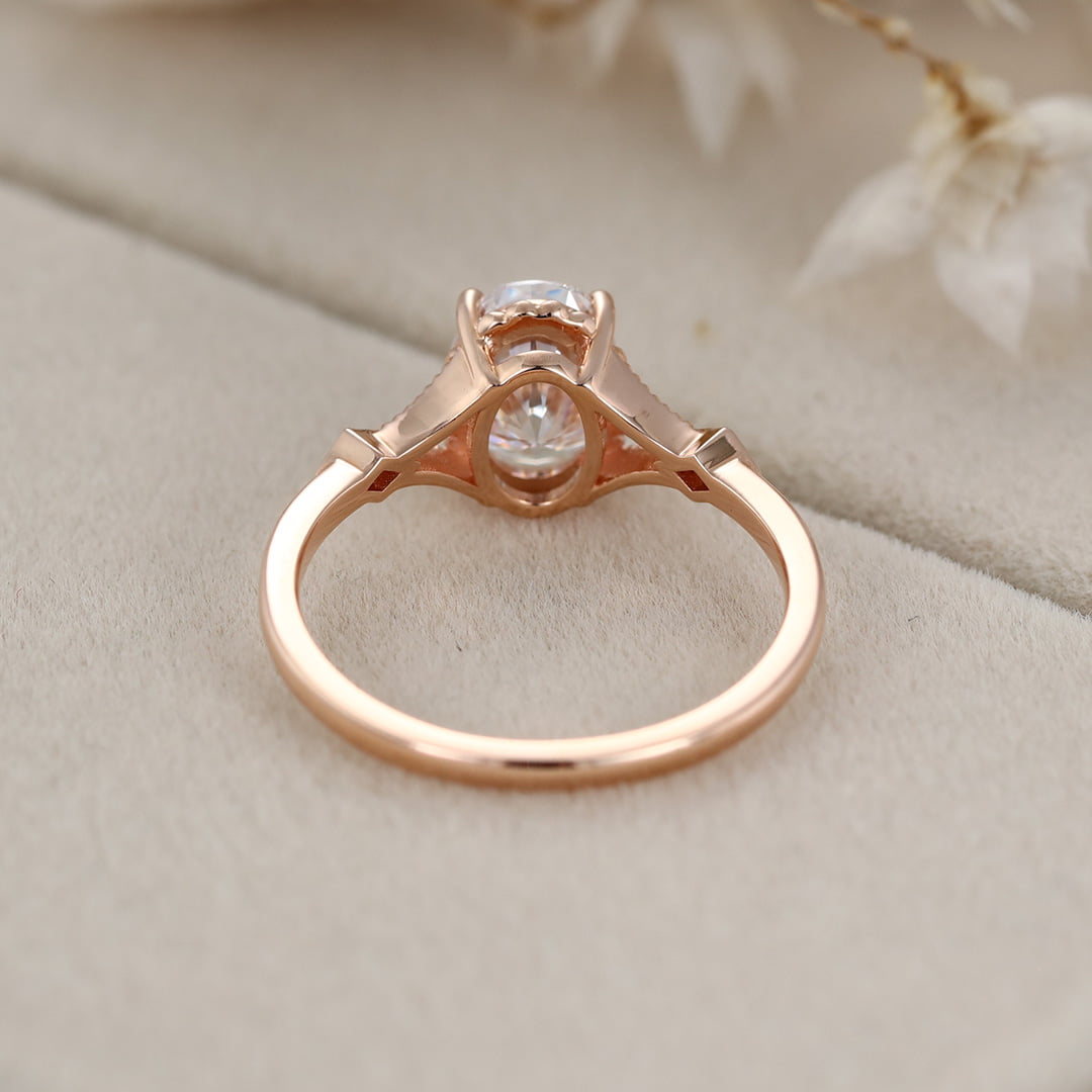Vintage 1.5 Carat Oval Shape Moissanite Unique Art Deco Ring In 14K Rose Gold