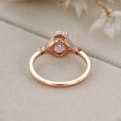 Vintage 1.5 Carat Oval Shape Moissanite Unique Art Deco Ring In 14K Rose Gold