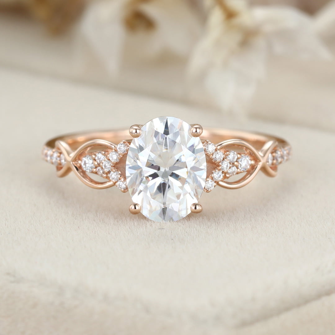 1.5 Carat Oval Cut Moissanite Vintage Engagement Ring In 14K Rose Gold
