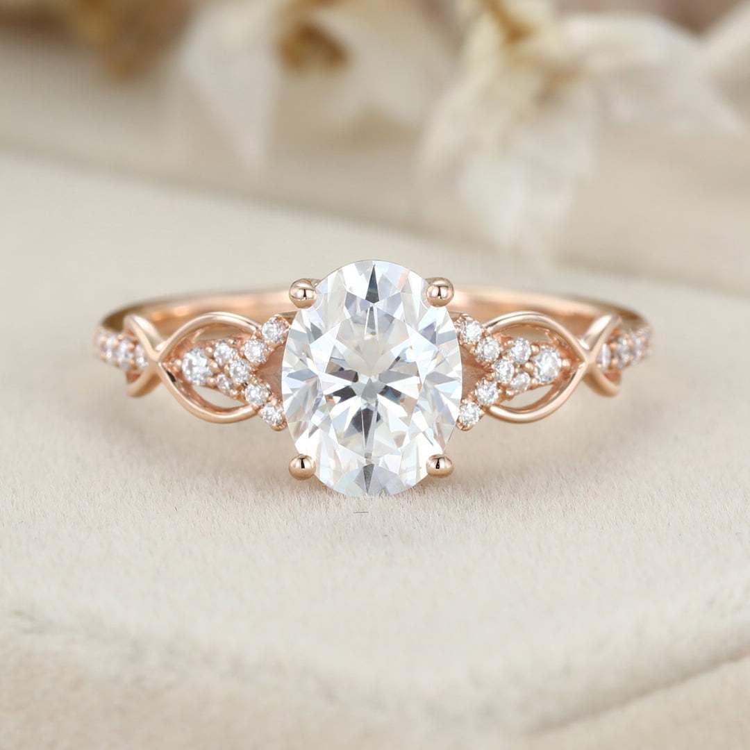 1.5 Carat Oval Cut Moissanite Vintage Engagement Ring In 14K Rose Gold