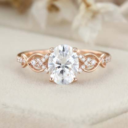 1.5 Carat Oval Cut Moissanite Vintage Engagement Ring In 14K Rose Gold