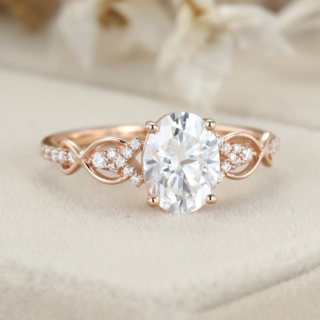 1.5 Carat Oval Cut Moissanite Vintage Engagement Ring In 14K Rose Gold