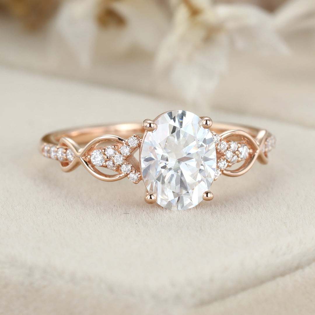 1.5 Carat Oval Cut Moissanite Vintage Engagement Ring In 14K Rose Gold