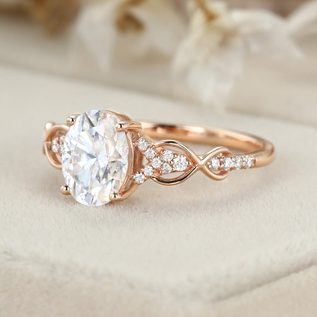 1.5 Carat Oval Cut Moissanite Vintage Engagement Ring In 14K Rose Gold