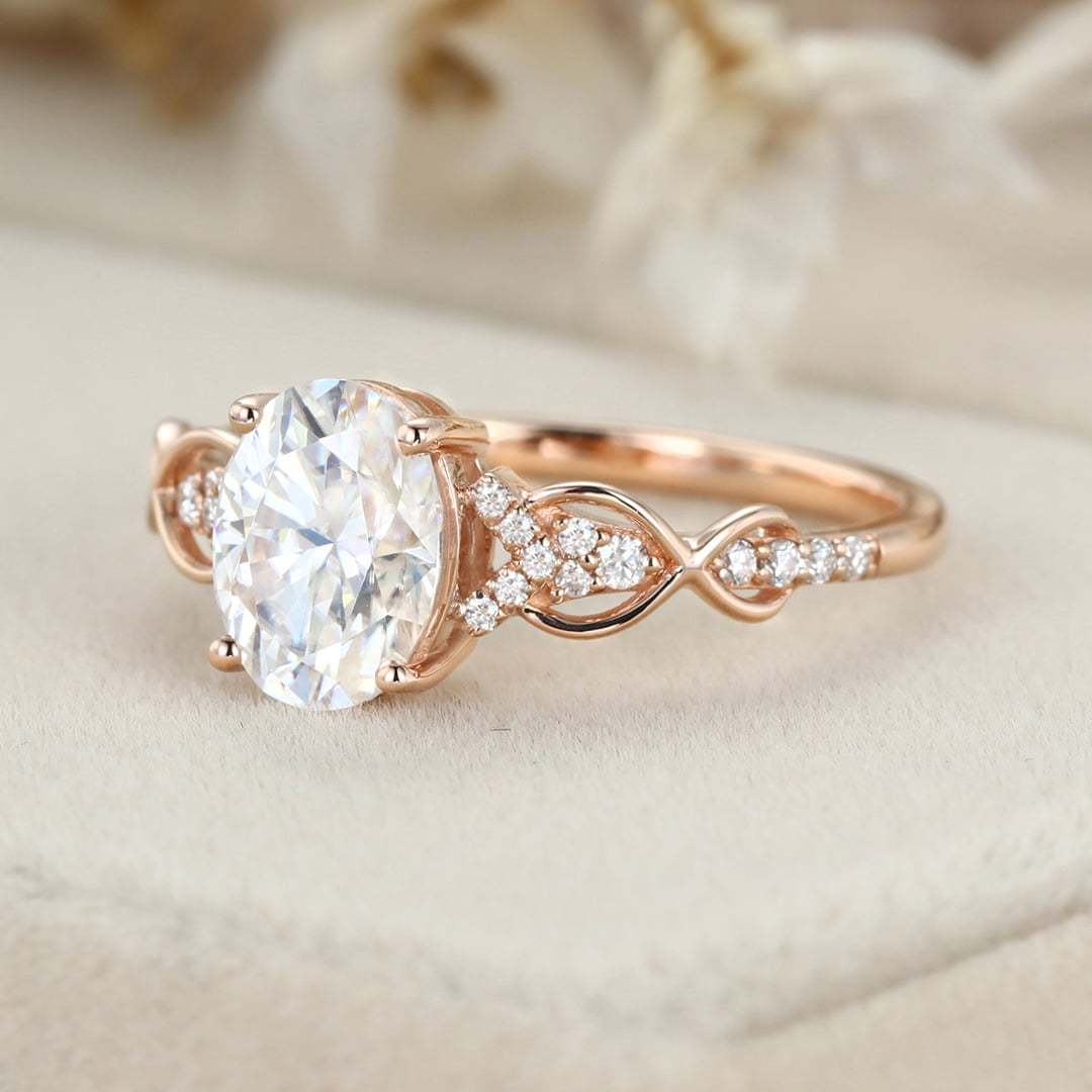 1.5 Carat Oval Cut Moissanite Vintage Engagement Ring In 14K Rose Gold