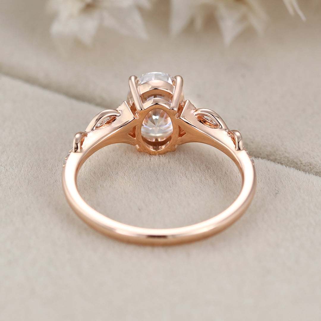 1.5 Carat Oval Cut Moissanite Vintage Engagement Ring In 14K Rose Gold