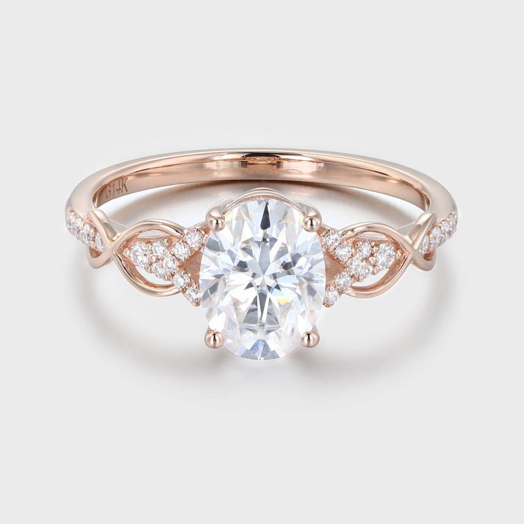 1.5 Ct Oval Cut Moissanite Vintage Engagement Ring In 14K Rose Gold