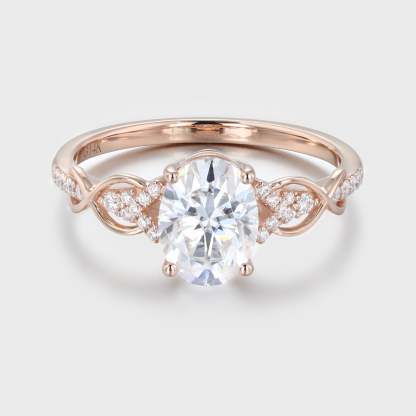 1.5 Ct Oval Cut Moissanite Vintage Engagement Ring In 14K Rose Gold