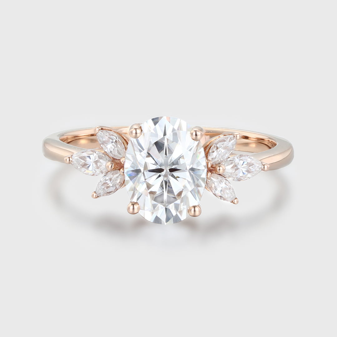 Vintage 1.5Ct Oval Shaped Moissanite Engagement Ring In 14K Rose Gold