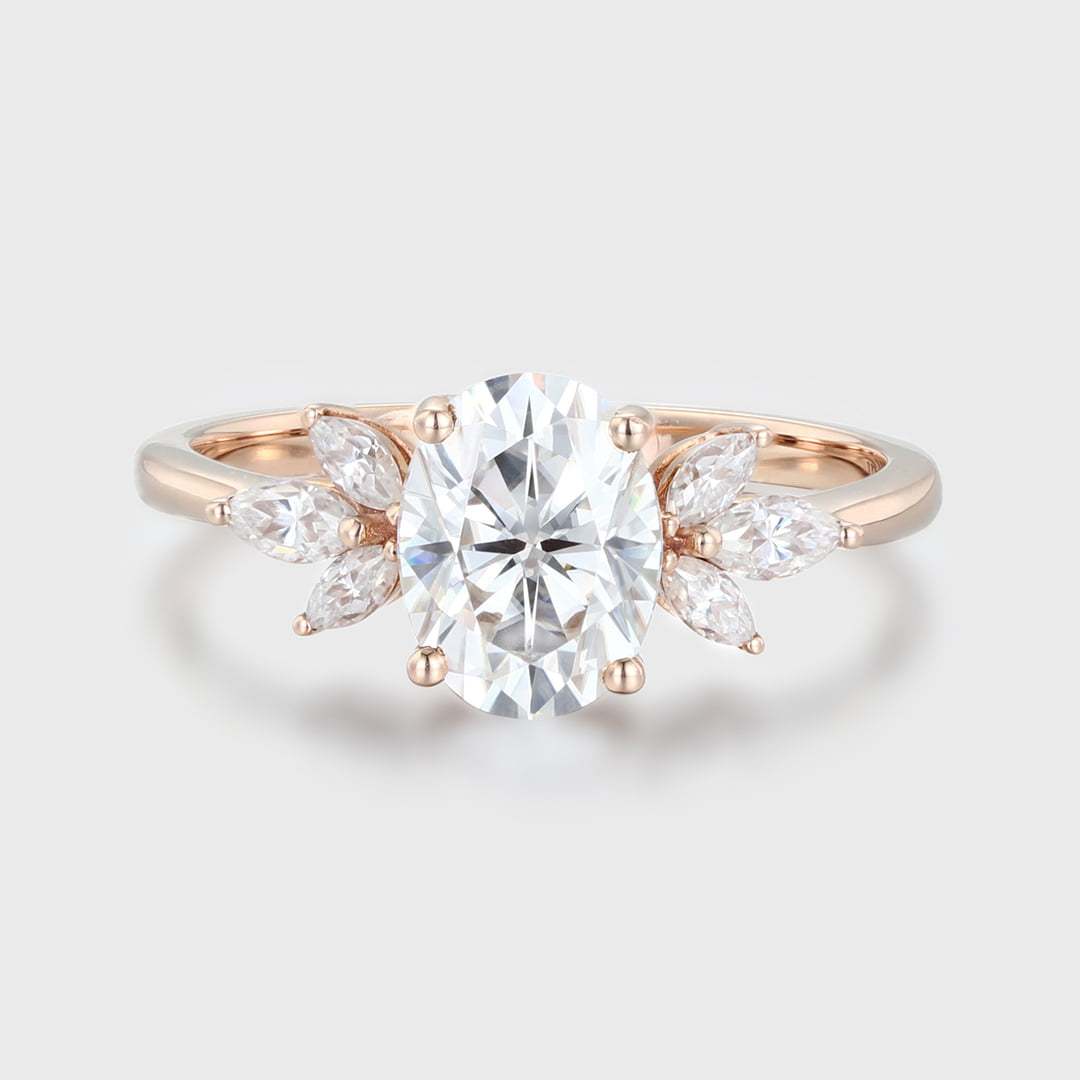 Vintage 1.5Ct Oval Shaped Moissanite Engagement Ring In 14K Rose Gold