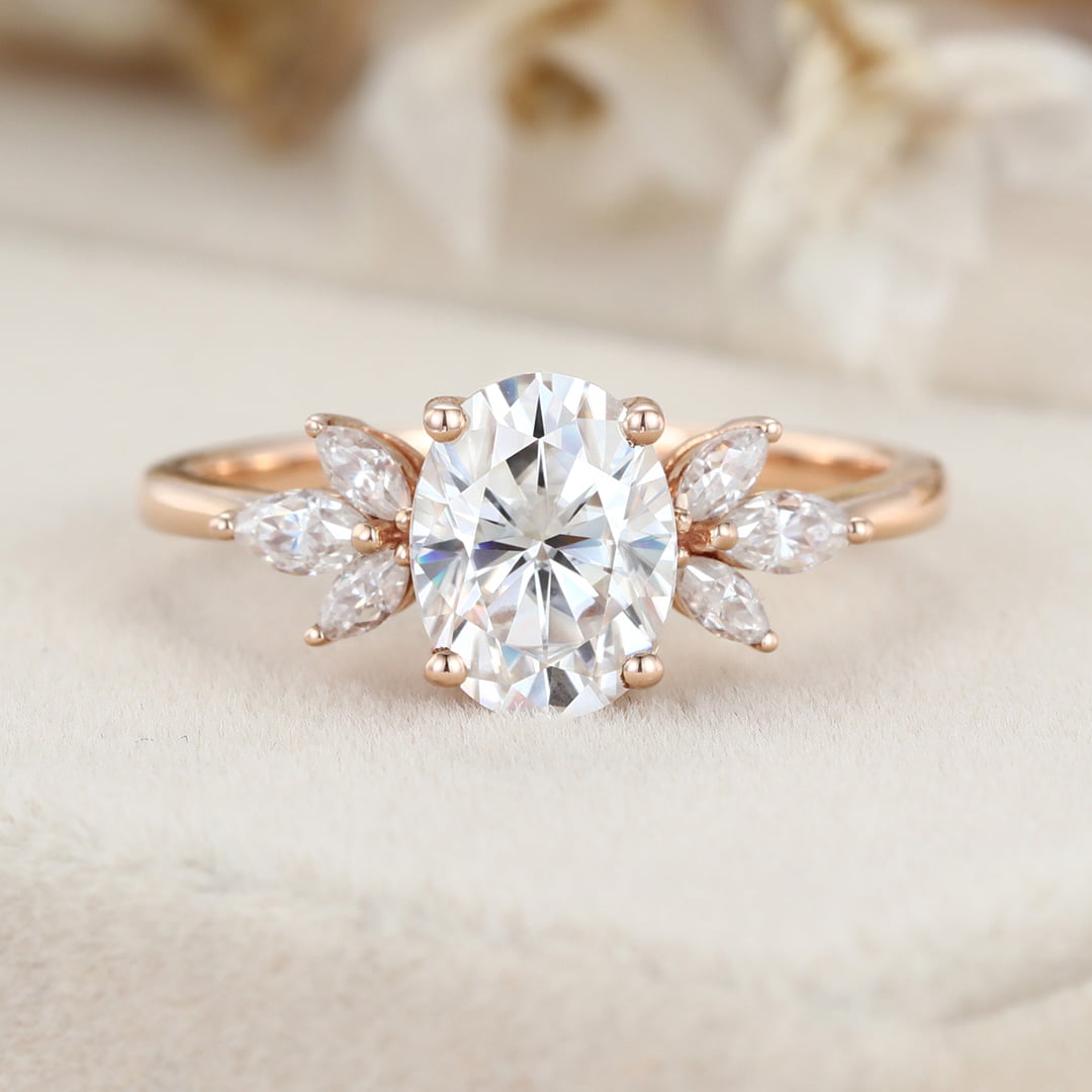 Vintage 1.5 Carat Oval Shaped Moissanite Engagement Ring In 14K Rose Gold