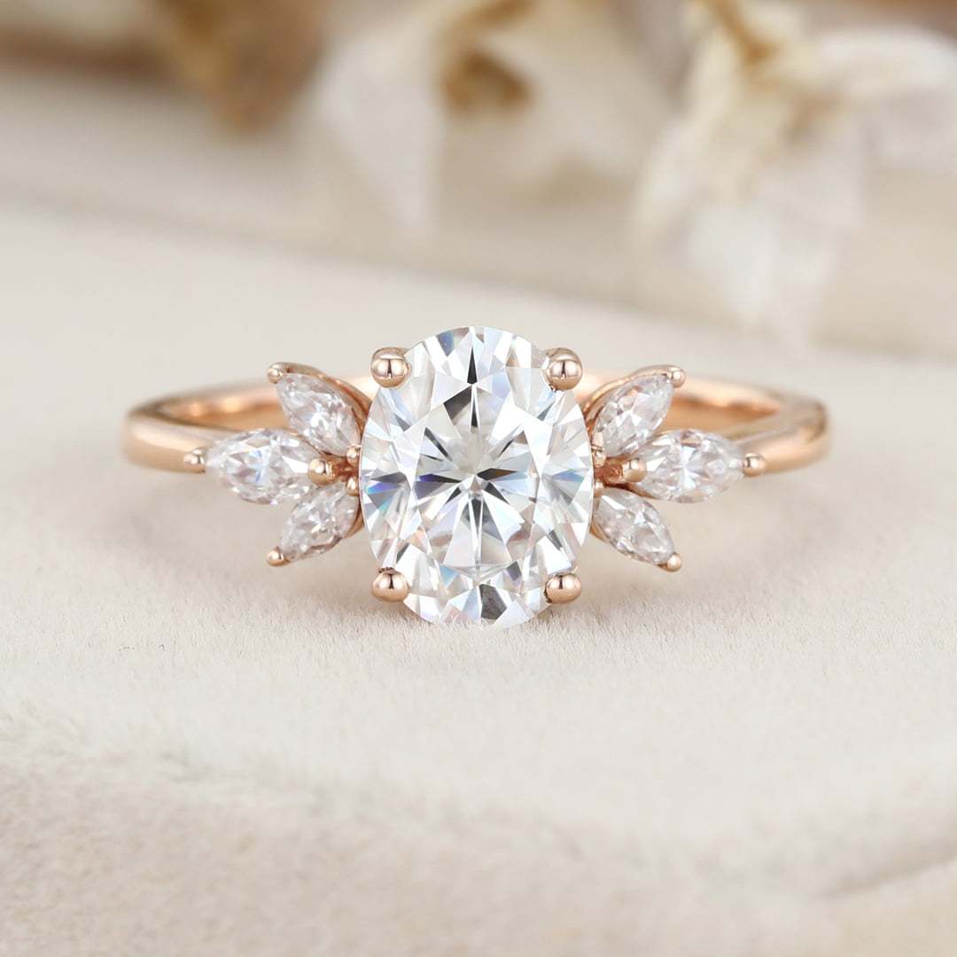 Vintage 1.5 Carat Oval Shaped Moissanite Engagement Ring In 14K Rose Gold