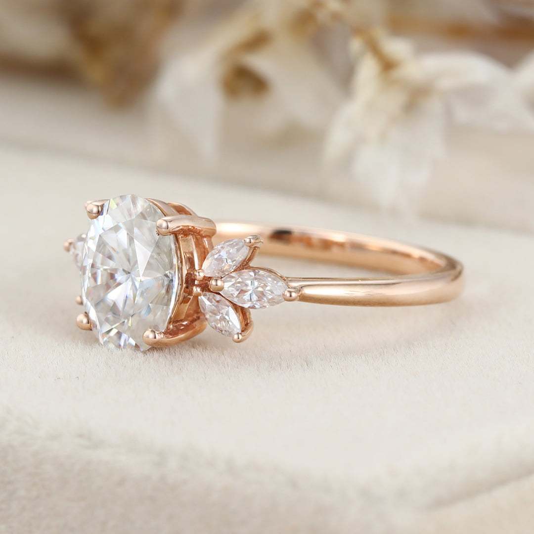 Vintage 1.5 Carat Oval Shaped Moissanite Engagement Ring In 14K Rose Gold