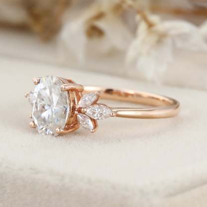 Vintage 1.5 Carat Oval Shaped Moissanite Engagement Ring In 14K Rose Gold