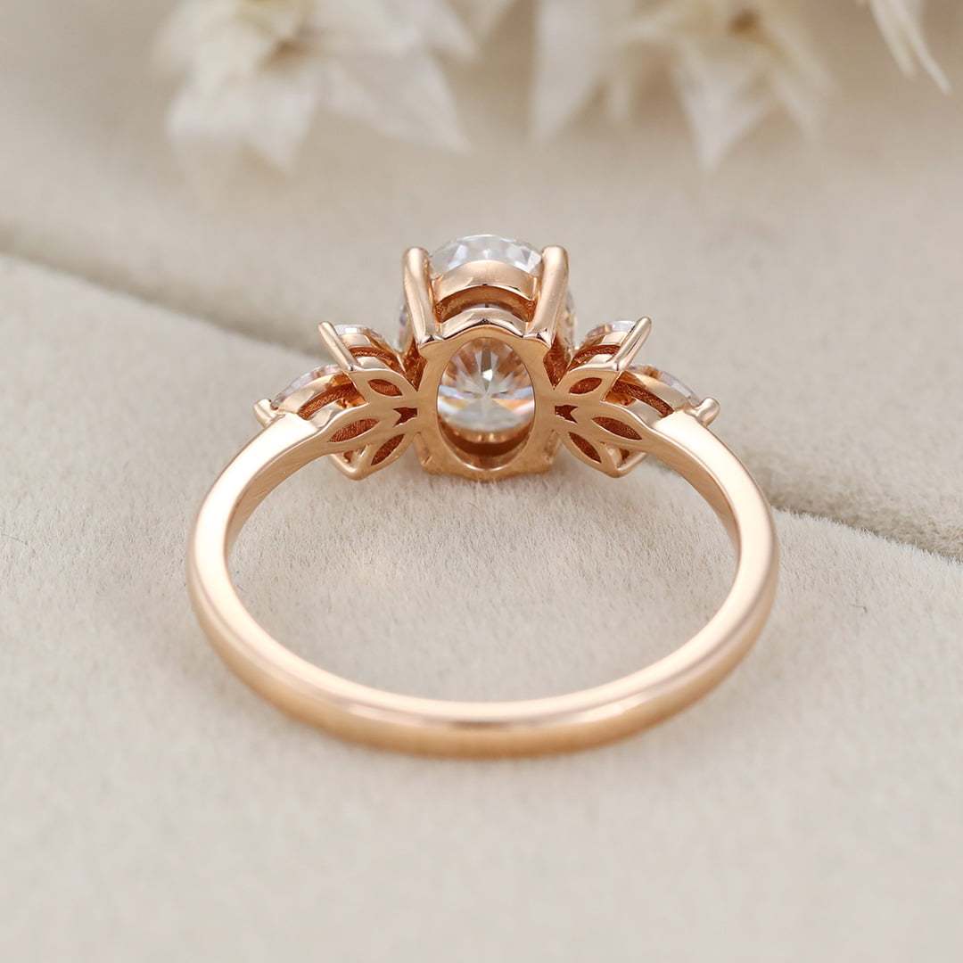 Vintage 1.5 Carat Oval Shaped Moissanite Engagement Ring In 14K Rose Gold