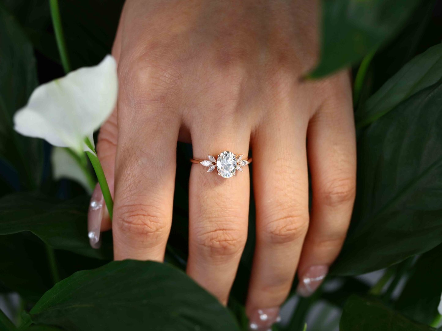 Vintage 1.5 Carat Oval Shaped Moissanite Engagement Ring In 14K Rose Gold