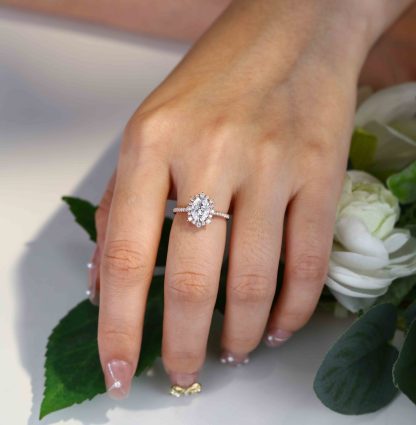Vintage 1.5 Carat Oval Shaped Moissanite Half Eternity Ring in 14K Rose Gold