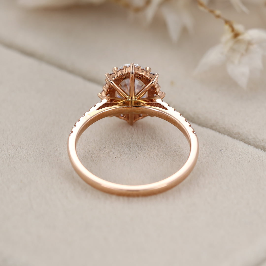 Vintage 1.5 Carat Oval Shaped Moissanite Half Eternity Ring in 14K Rose Gold