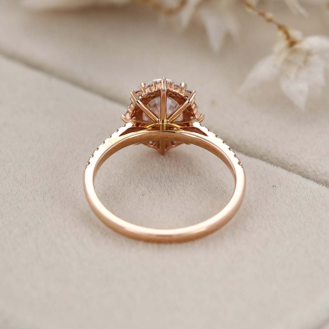 Vintage 1.5 Carat Oval Shaped Moissanite Half Eternity Ring in 14K Rose Gold