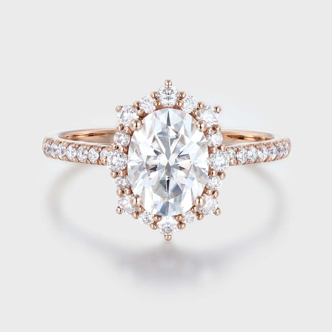 Vintage 1.5Ct Oval Shaped Moissanite Half Eternity Ring in 14K Rose Gold