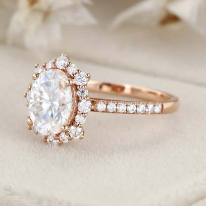 Vintage 1.5 Carat Oval Shaped Moissanite Half Eternity Ring in 14K Rose Gold