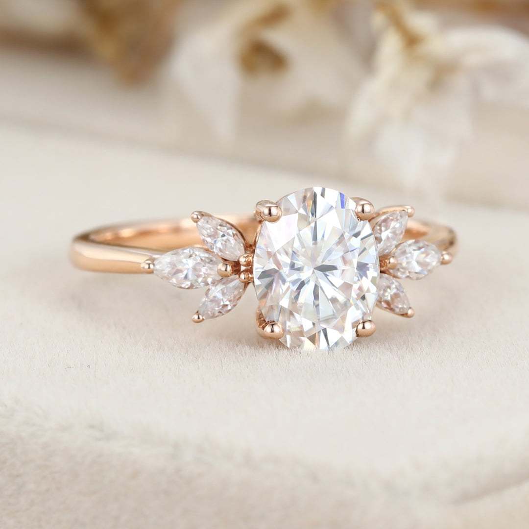 Vintage 1.5 Carat Oval Shaped Moissanite Engagement Ring In 14K Rose Gold