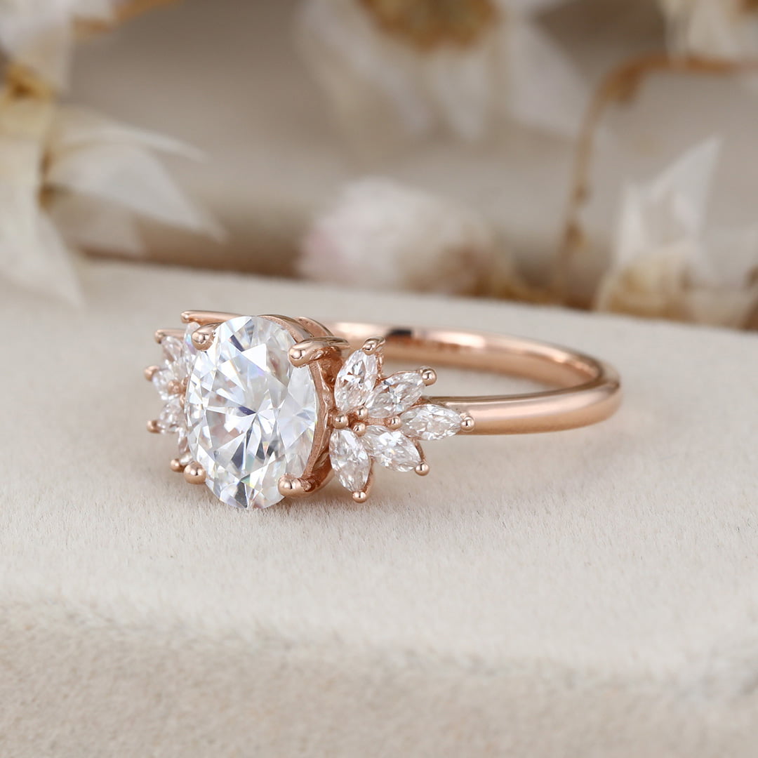 1.5 Carat Oval Cut Moissanite Engagement Ring In 14K Rose Gold